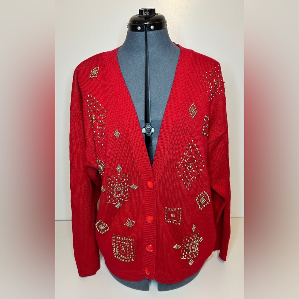 Vibrant Red Festive Cardigan Sweater
